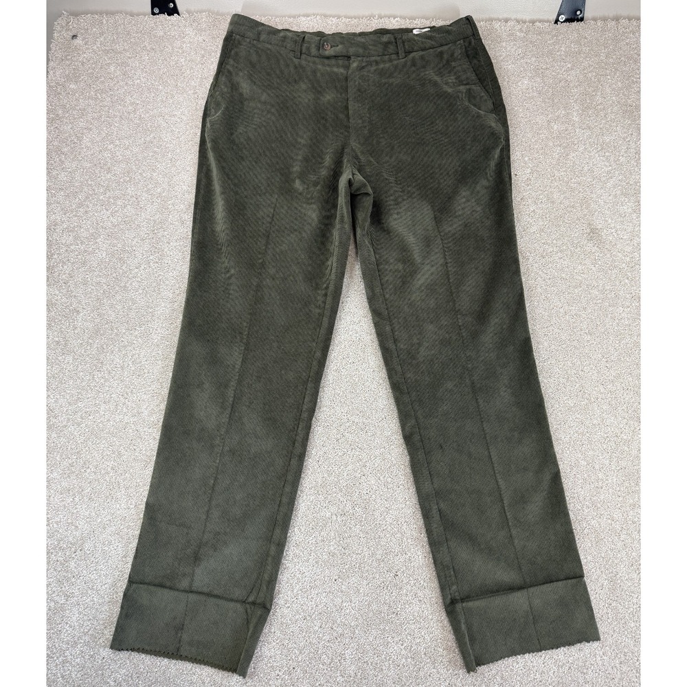 Peter Millar Nanoluxe Men's Size 38 Olive Corduroy Pants Golf Preppy Raw Hem